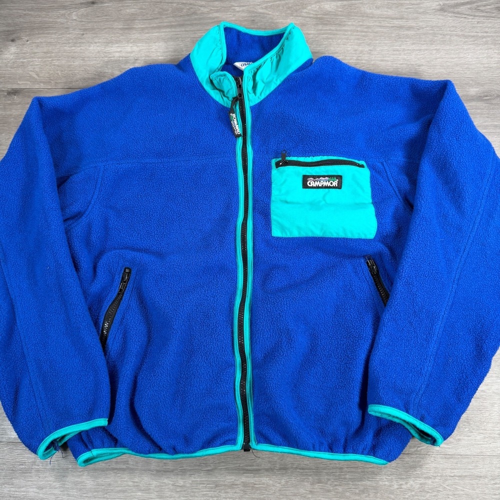 Vintage Campmor Jacket Large Blue Fleece Full Zip Lined USA 90s